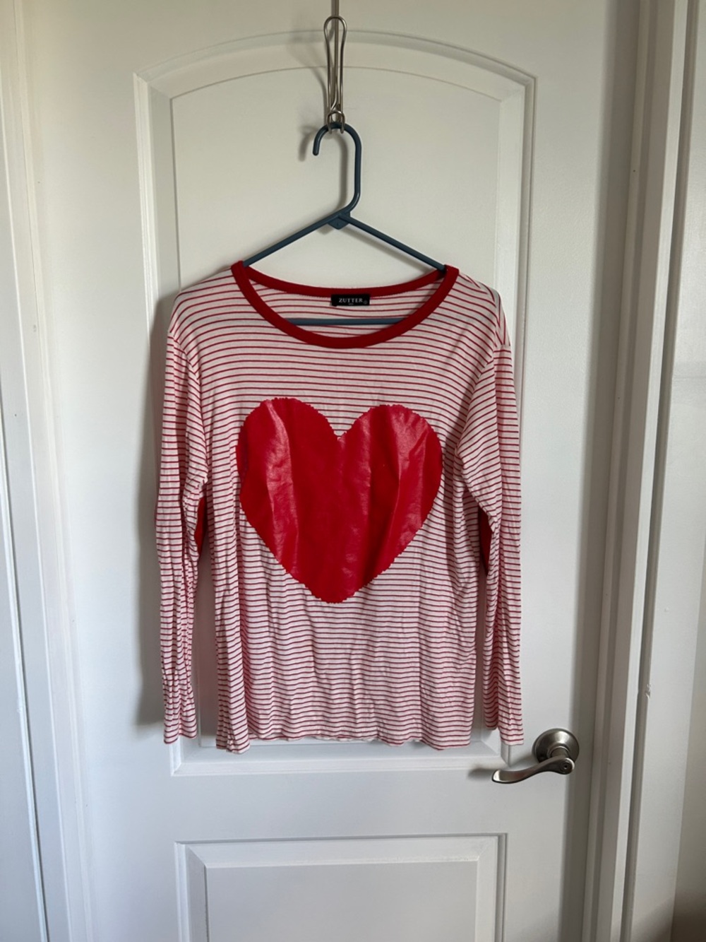 Zutter Red Heart Stripe Long Sleeve Tee - Red/White
